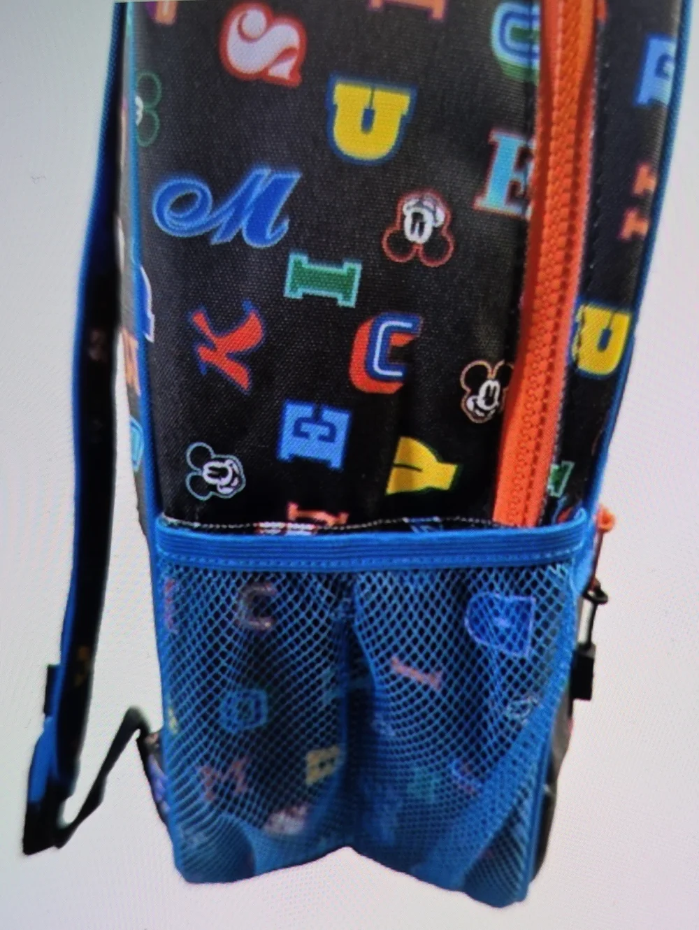 Disney Mickey Mouse Letters Backpack Black w Multicolor Letters 14x12x5 Aprox
